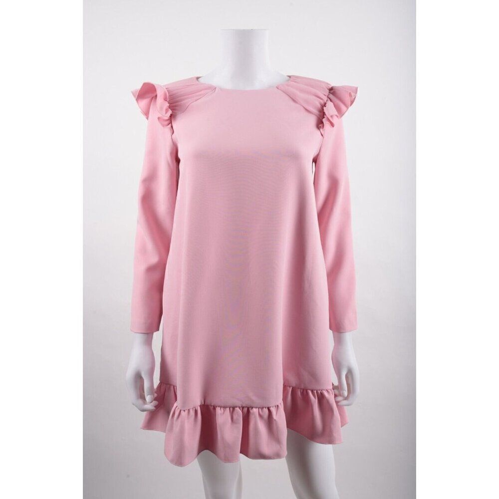 Zara Womens Shift Dress Ruffle Shoulder Long sleeves S Pink 9273/811 NWT